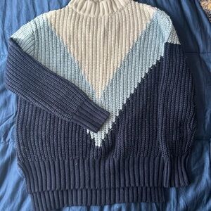 Colorblock Knit Sweater - Navy, Light Blue, Cream